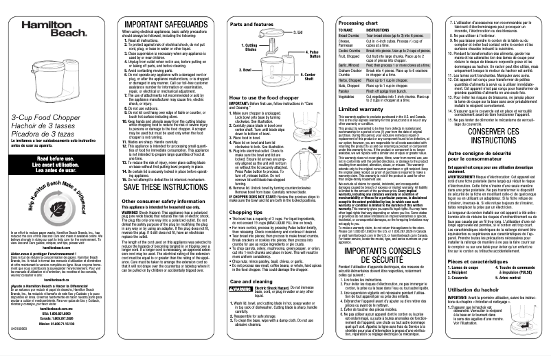 Page 1 de la notice Mode d'emploi Hamilton Beach 72900