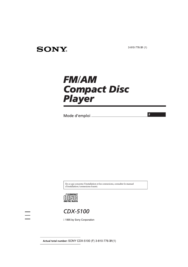 Page n°1 - Manuel utilisateur Sony CDX-5100
