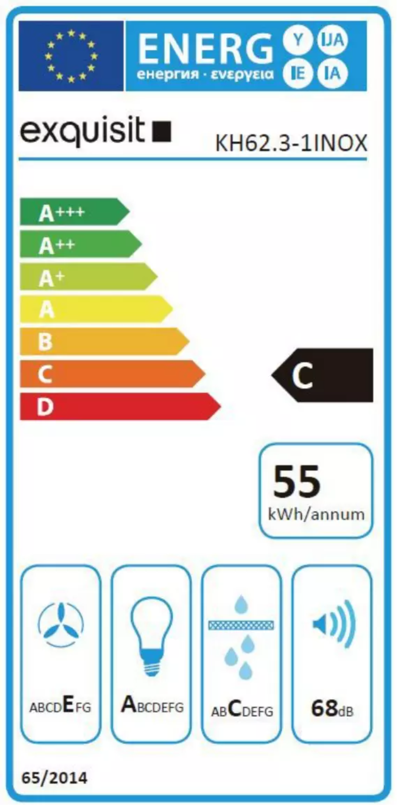 Page 1 of the manual Energy Label Exquisit KH62.3-1 INOX
