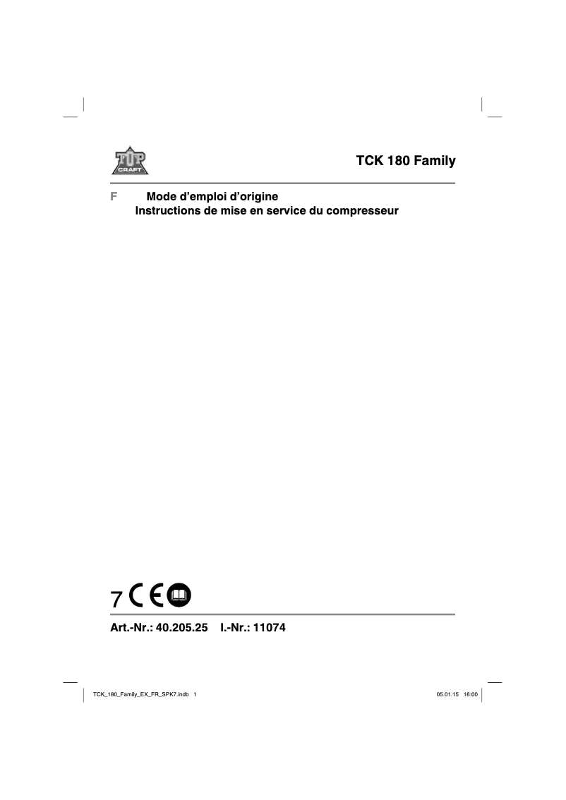 Page n°1 - Manuel utilisateur Topcraft TCK 180 Family