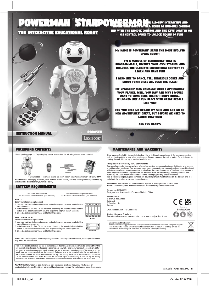 Image de la première page du manuel de l'appareil ROB85EN