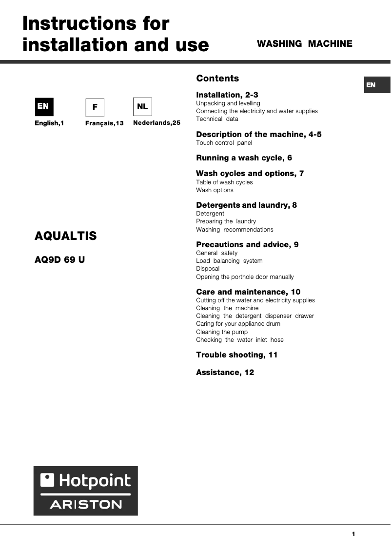 Image de la première page du manuel de l'appareil AQ9D69UEUVWA