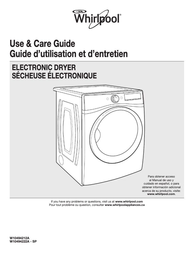 Page n°1 - Manuel d'utilisation et d'entretien Whirlpool Duet WED94HEAC