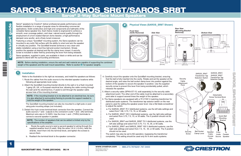 Page 1 of the manual User Manual Crestron SAROS SR4T-B-T-EACH