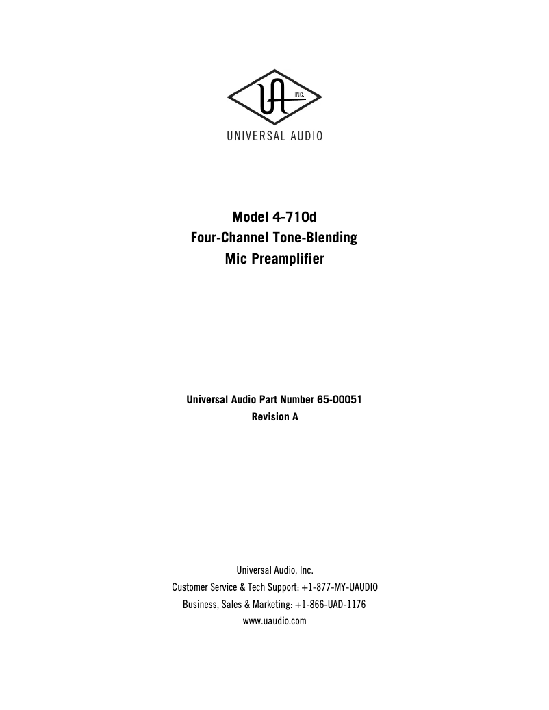 Page 1 de la notice Manuel utilisateur Universal Audio 4-710D