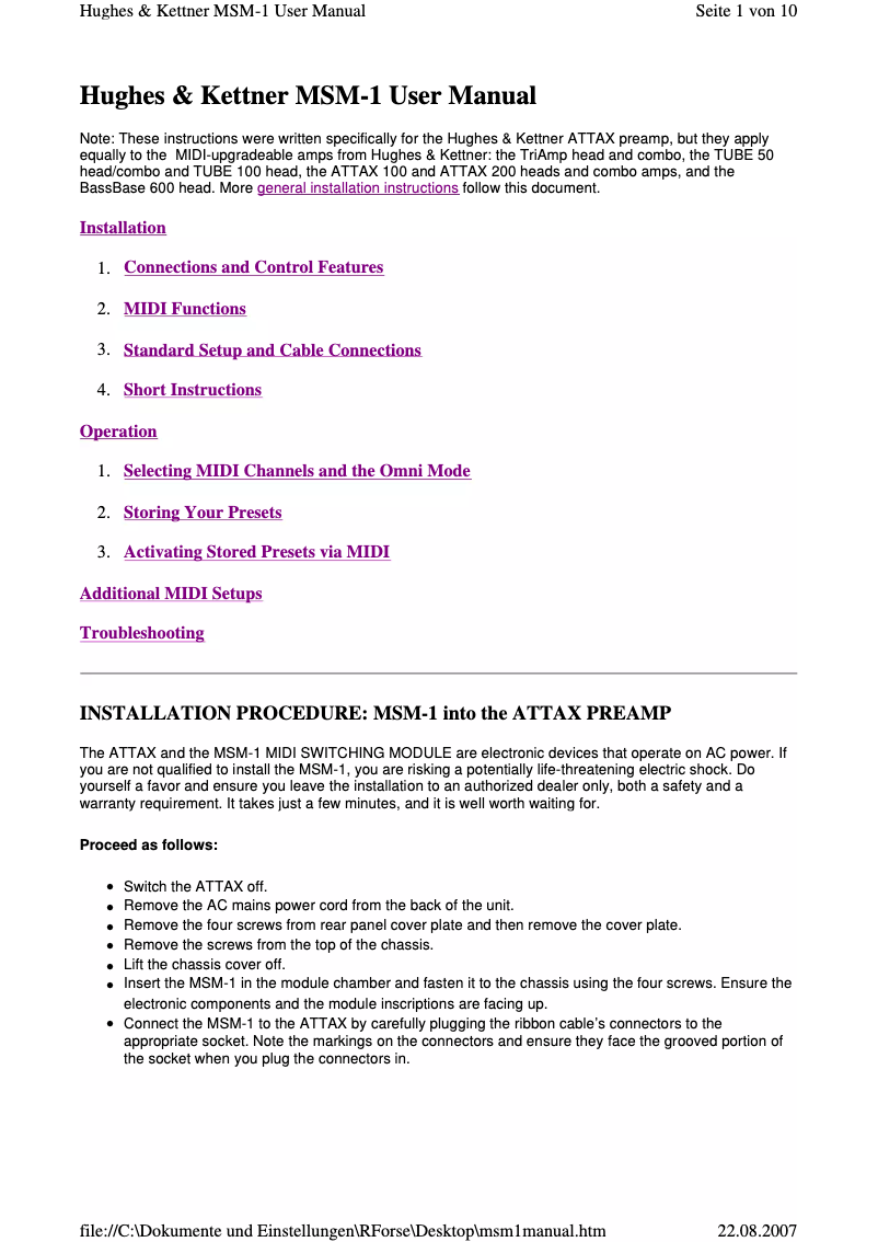 Imagen de la primera página del manual del dispositivo MSM-1