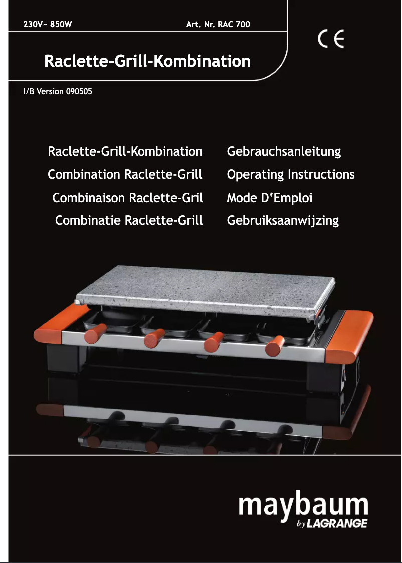 Image de la première page du manuel de l'appareil Combination Raclette-Grill RAC 700