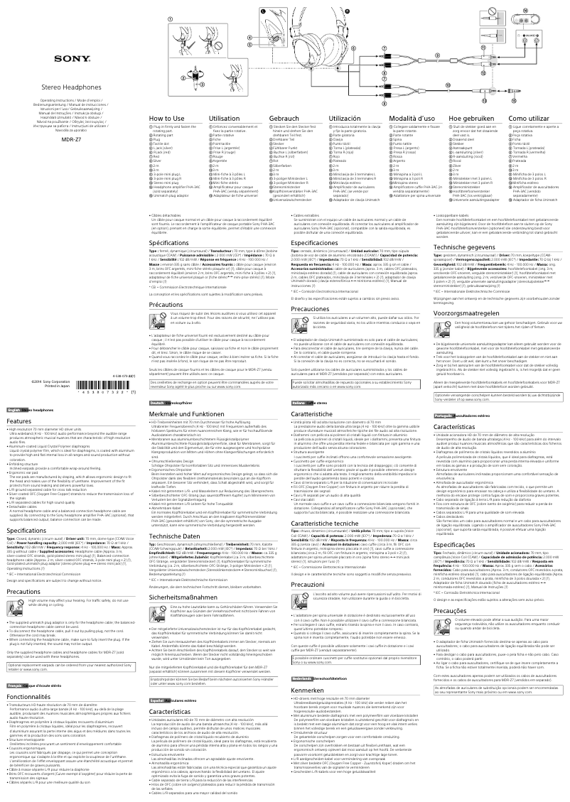 Page n°1 - Manuel utilisateur Sony MDR-Z7