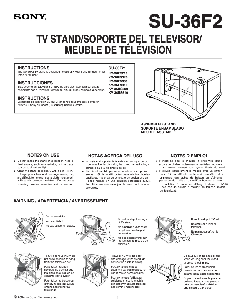 Page 1 de la notice Manuel utilisateur Sony KV-36FV310