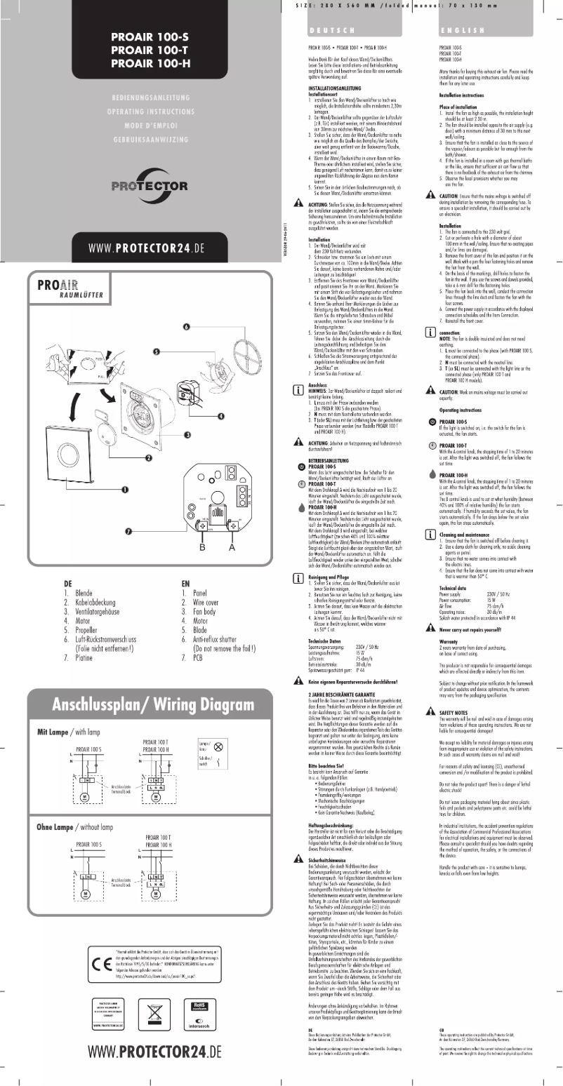 Page 1 de la notice Manuel utilisateur Protector ProAir 100-H