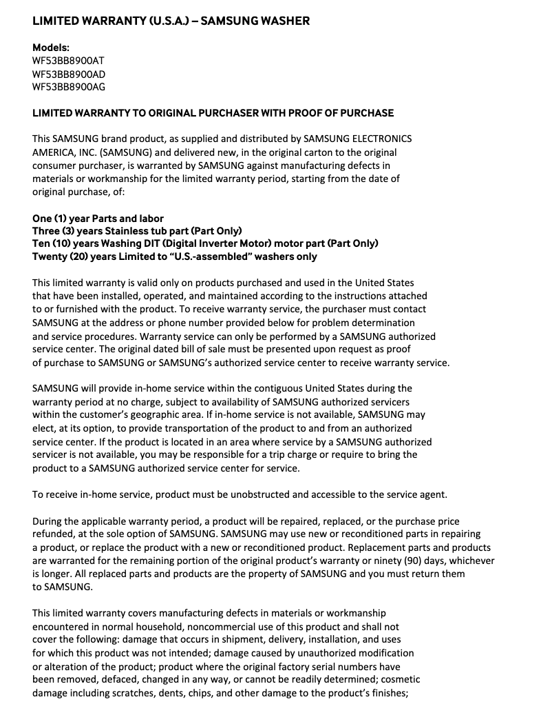 Image de la première page du manuel de l'appareil WF53BB8900AD