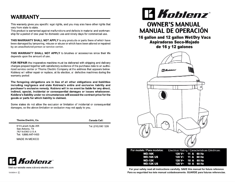 Image de la première page du manuel de l'appareil WD-12K US