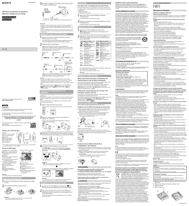 Page 1 de la notice Manuel utilisateur Sony RM-LVR3