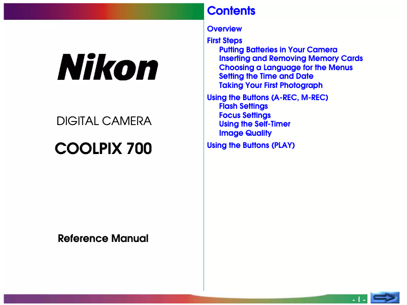 Page n°1 - Manuel utilisateur Nikon Coolpix 700