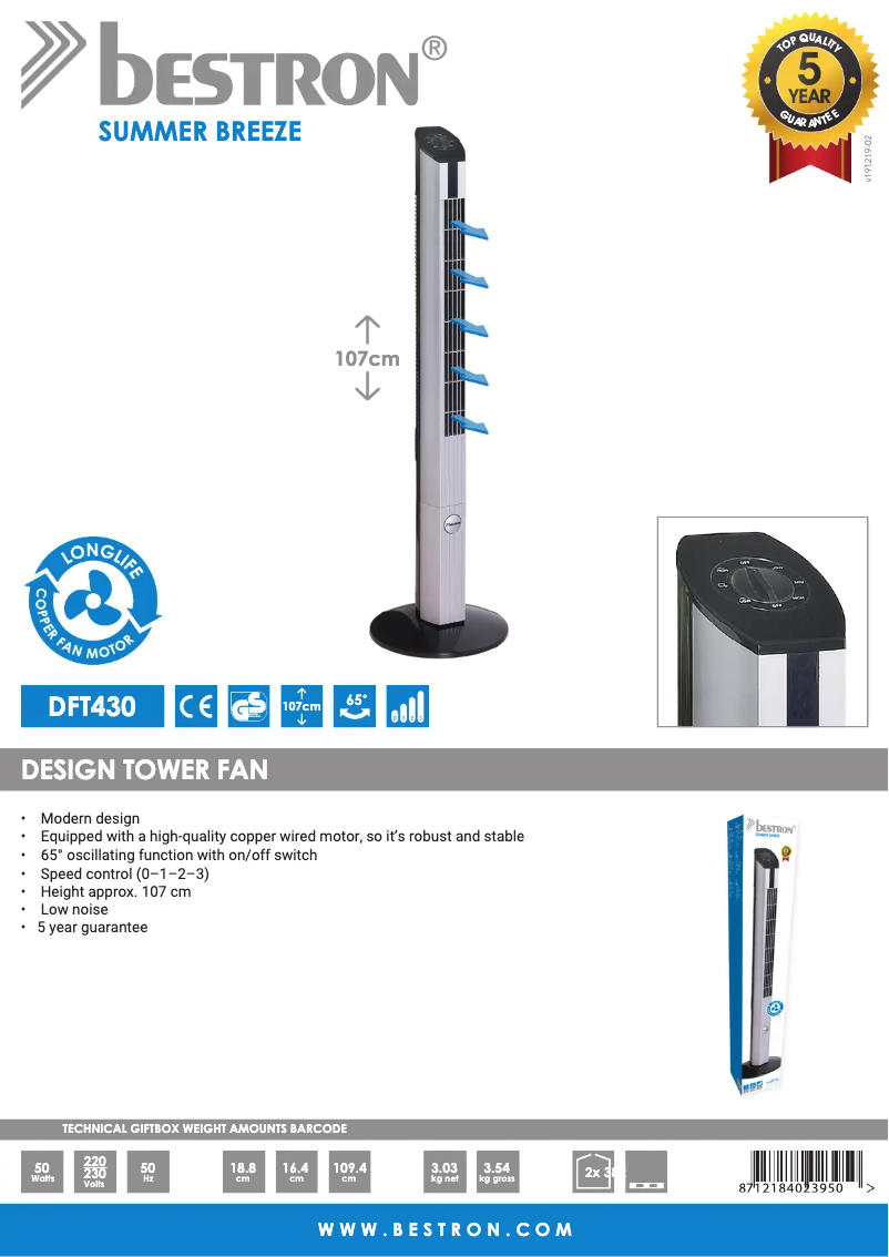 Page n°1 - Fiche technique Bestron DFT430