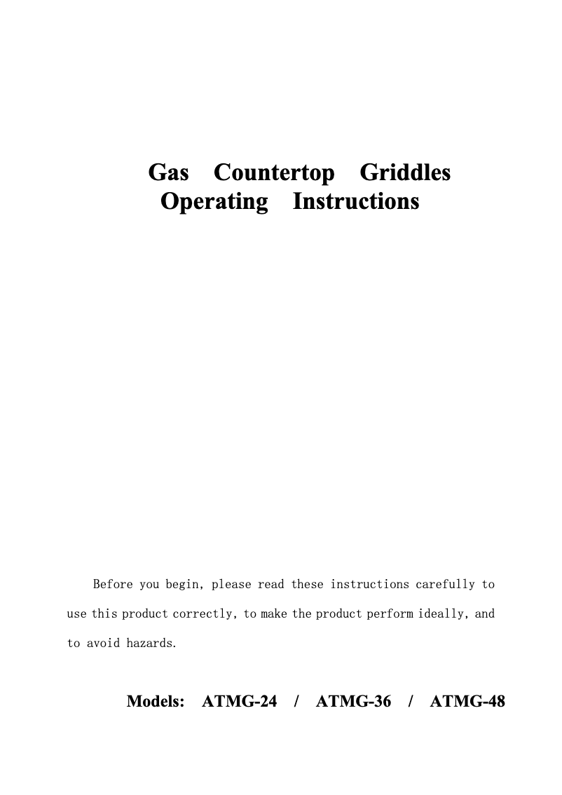 Page n°1 - Manuel utilisateur Atosa CookRite ATMG24