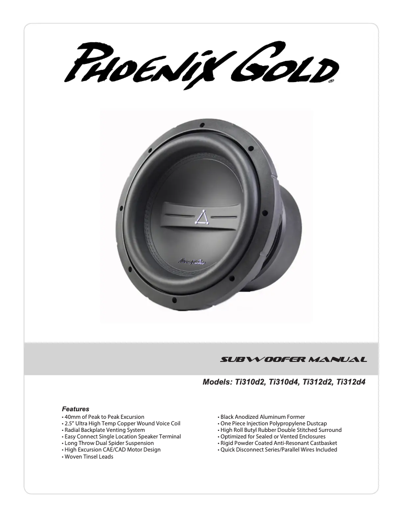 Page 1 de la notice Manuel utilisateur Phoenix Gold Ti312d2