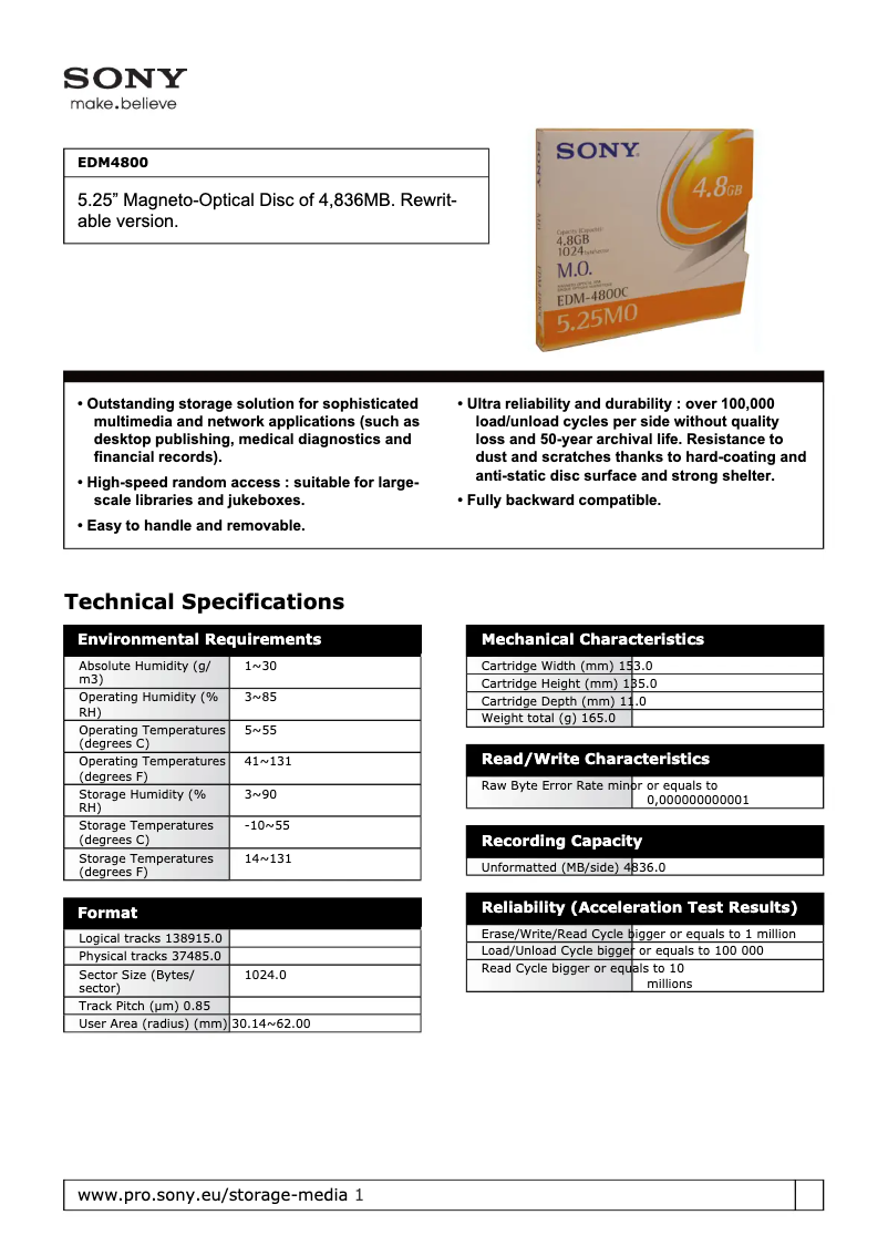 Page 1 de la notice Manuel utilisateur Sony EDM4800B