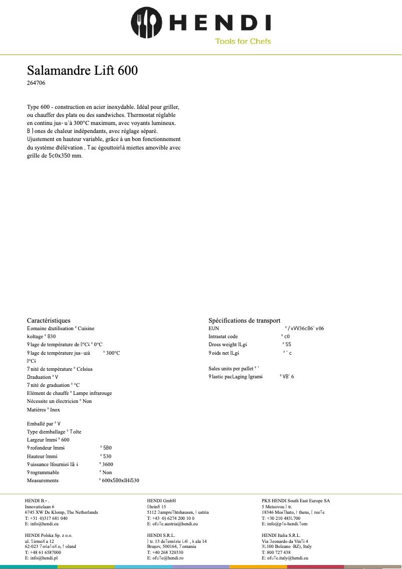 Page n°1 - Fiche technique Hendi 264706
