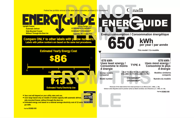 Page 1 de la notice Label énergétique Viking VCSB5483
