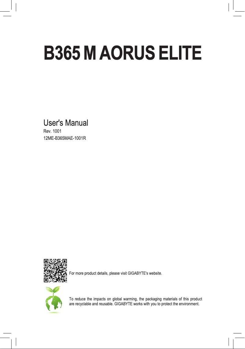 Image de la première page du manuel de l'appareil B365 M Aorus Elite