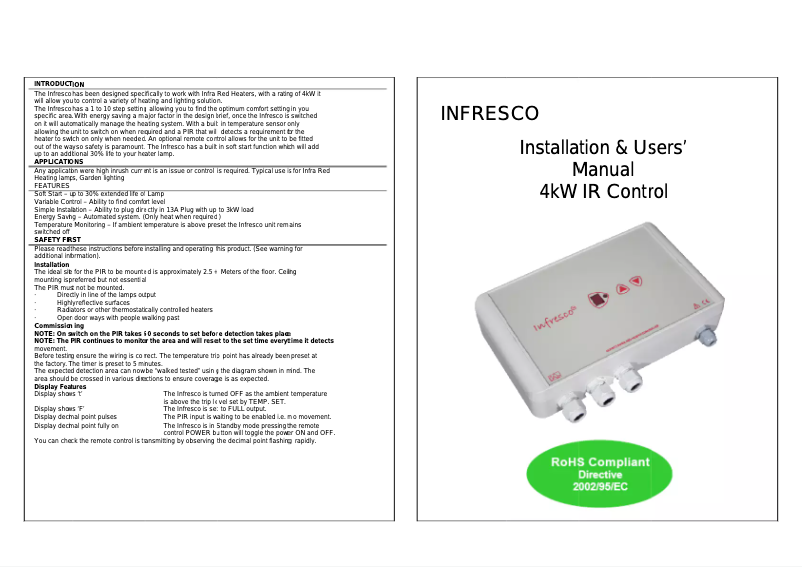 Page n°1 - Manuel utilisateur Infresco 4kW IR Control
