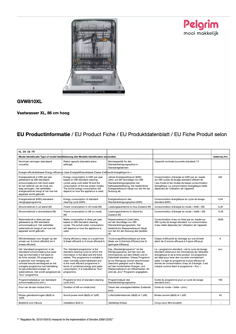 Image de la première page du manuel de l'appareil GVW810XL