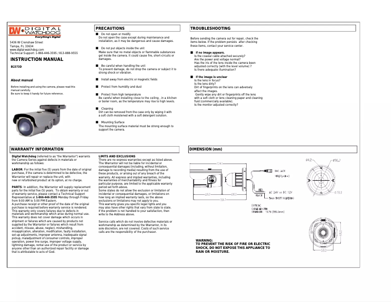 Image de la première page du manuel de l'appareil Omni-Focus DWC-B2373D