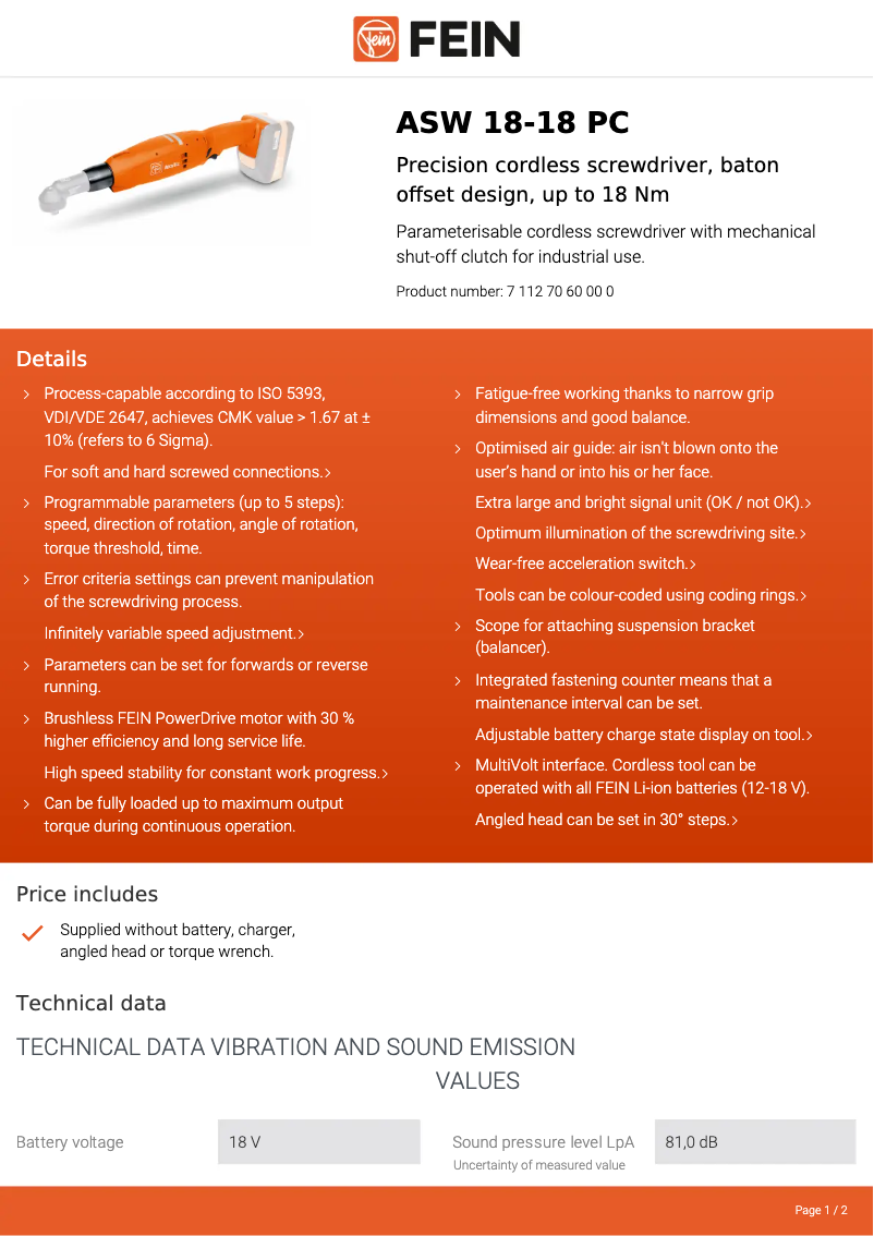 Image de la première page du manuel de l'appareil ASW 18-18 PC