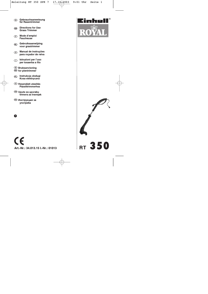 Page n°1 - Manuel utilisateur Einhell Royal RT 350