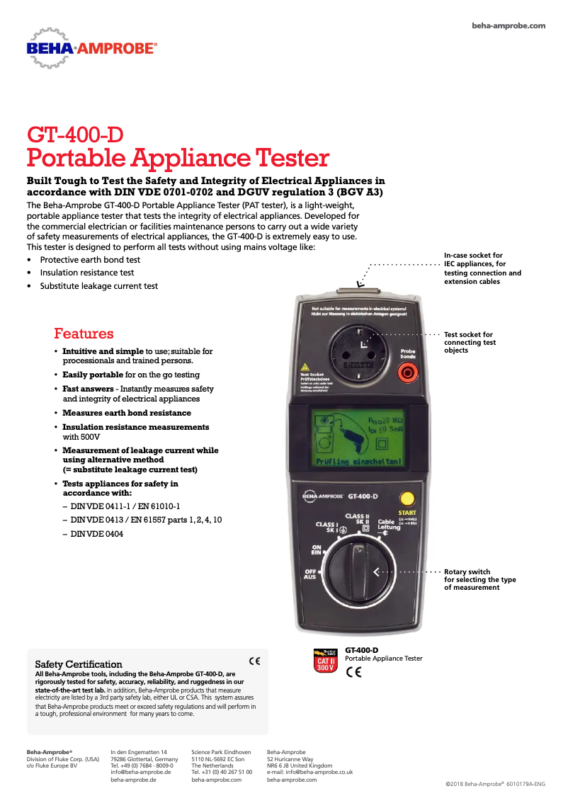 Page n°1 - Manuel utilisateur Beha-Amprobe GT-400-D