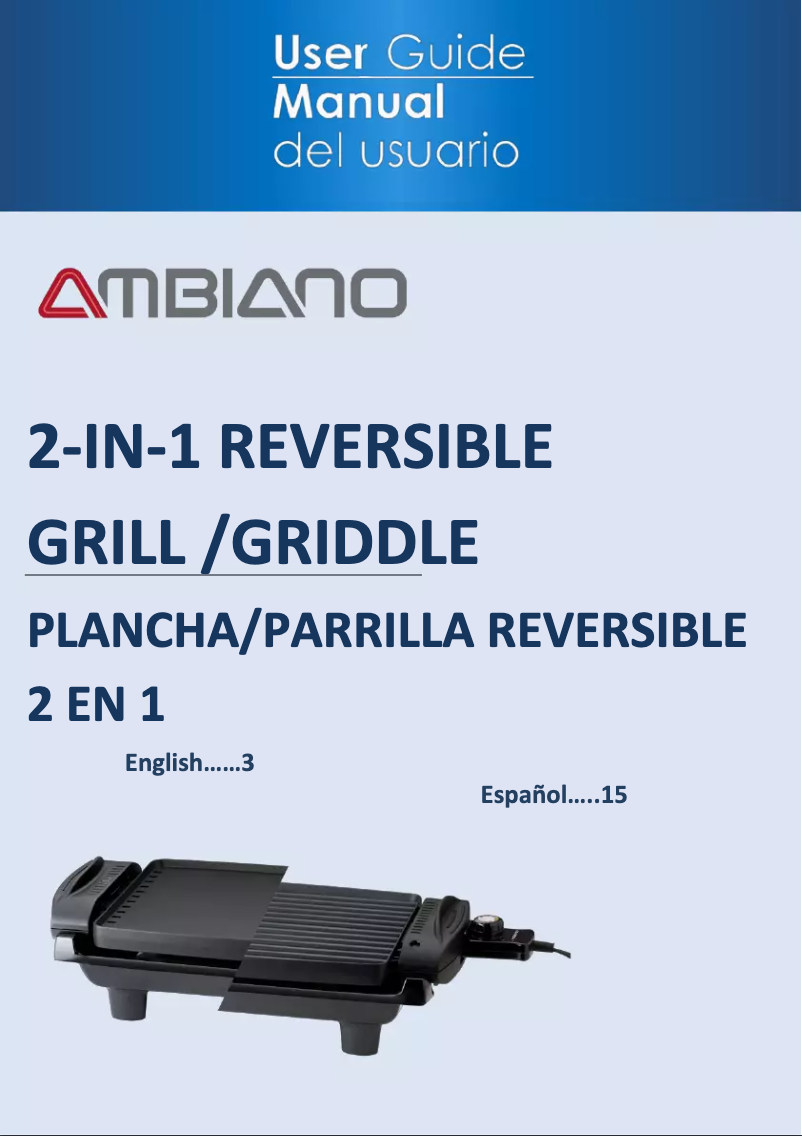 Page 1 de la notice Manuel utilisateur Ambiano 2-in-1 Reversible Grill/Griddle DF-608B