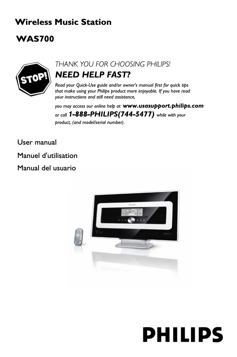 Image de la première page du manuel de l'appareil Streamium WAS700