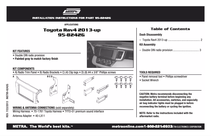 Page n°1 - Guide d'installation Metra 95-8242G