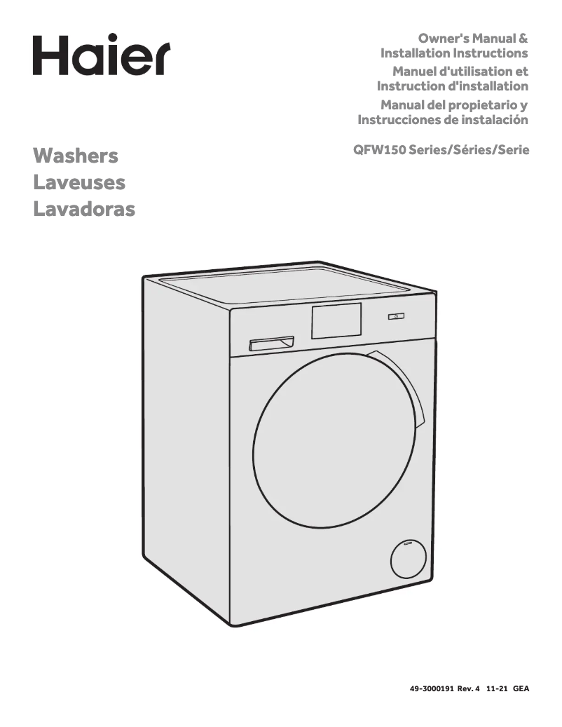 Page 1 de la notice Guide d'installation Haier QFW150SSNWW