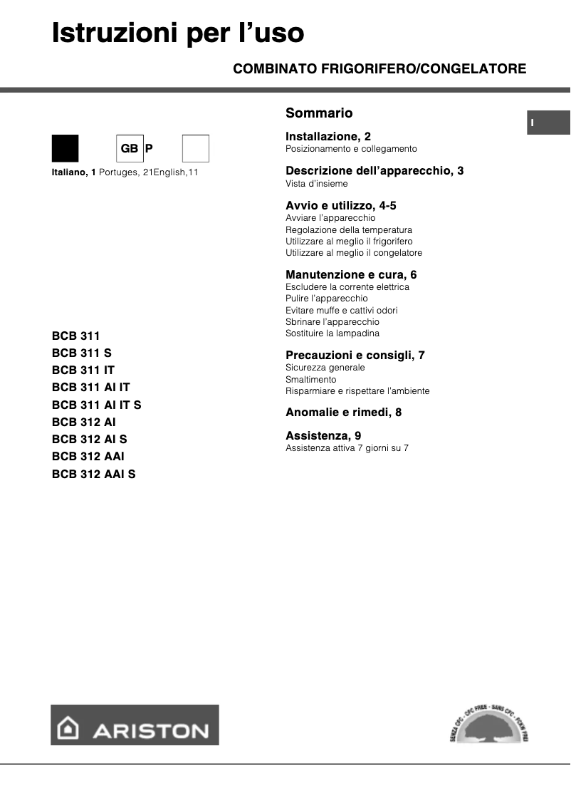 Page n°1 - Manuel utilisateur Ariston Thermo BCB311AIIT