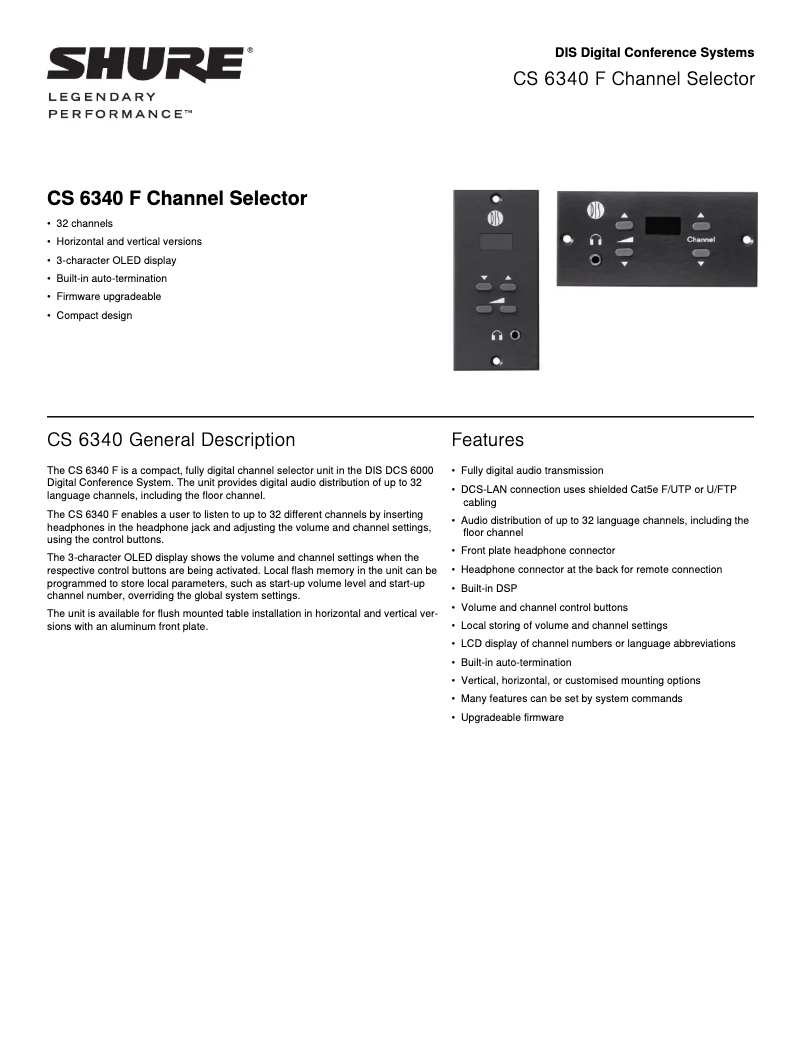 Page n°1 - Fiche technique Shure CS 6340 FH