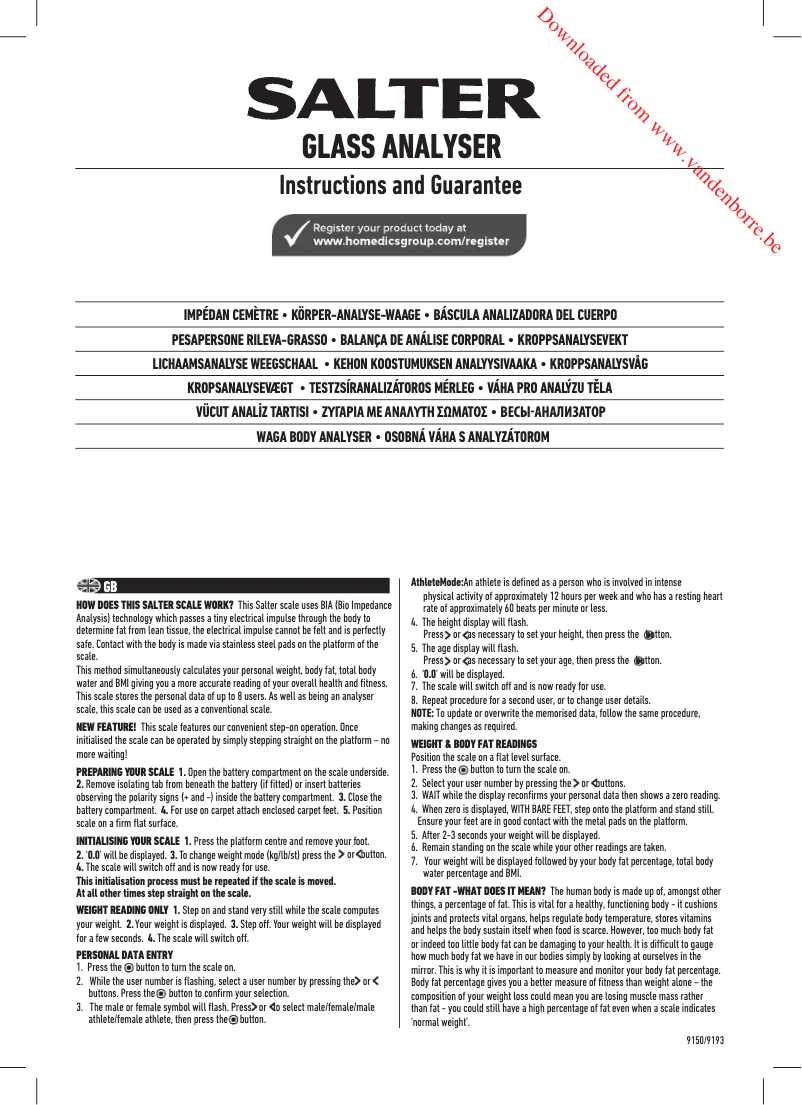 Image de la première page du manuel de l'appareil 9193 BK3R