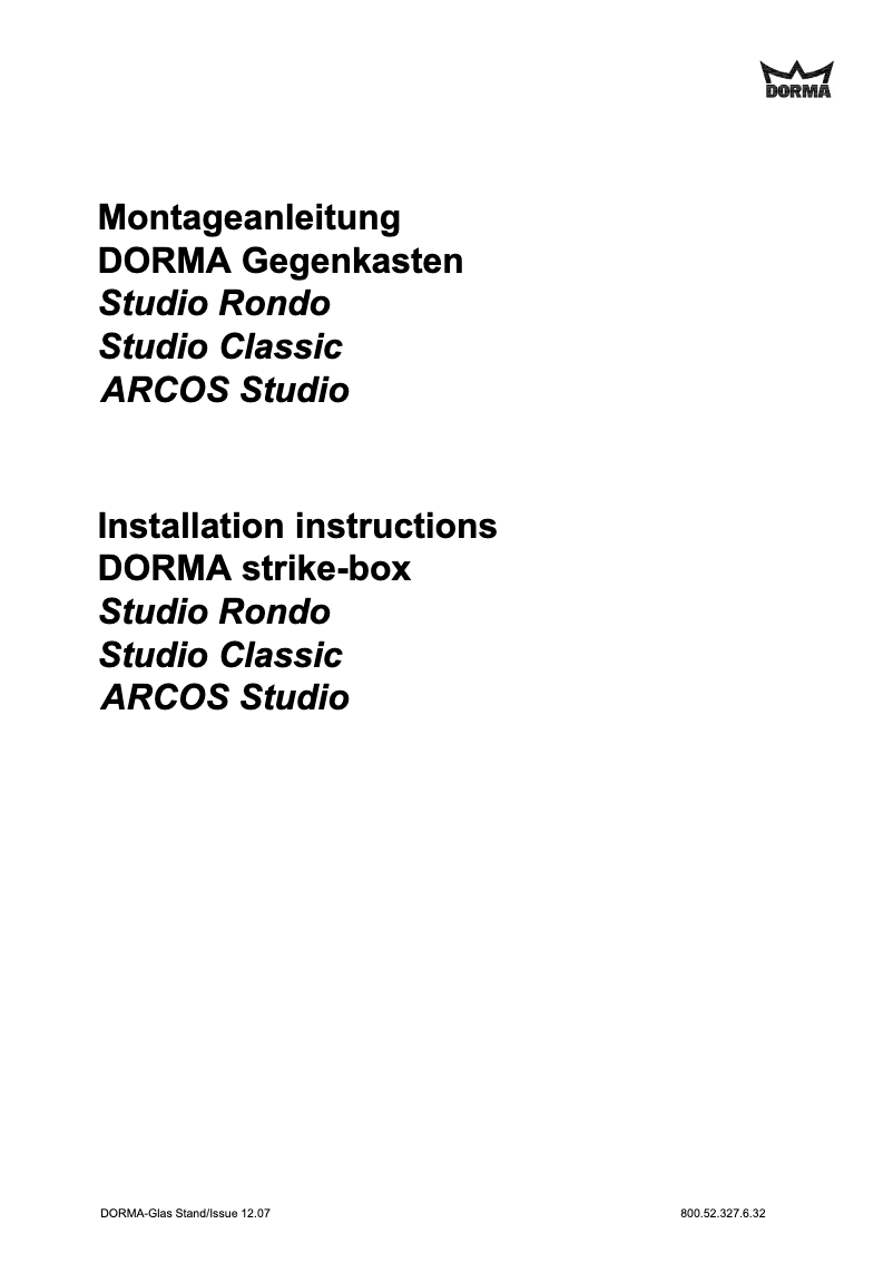 Page n°1 - Manuel utilisateur Dormakaba ARCOS Studio