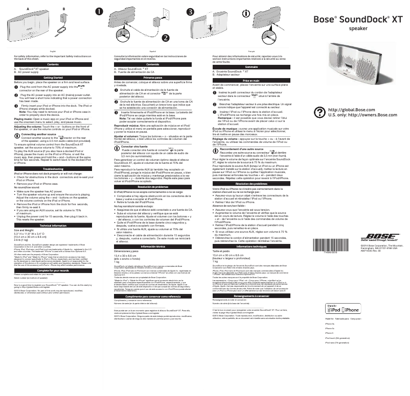 Image de la première page du manuel de l'appareil SoundDock XT