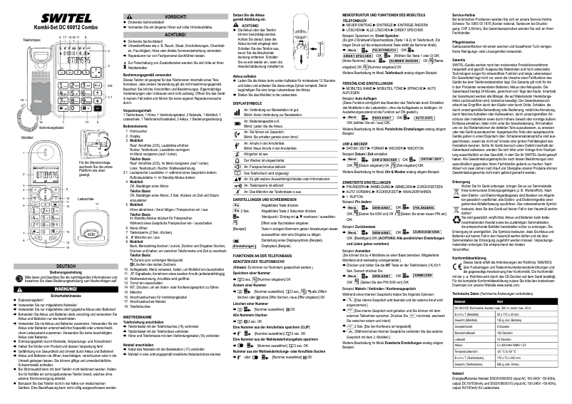 Page n°1 - Manuel utilisateur Switel DC 60012 Combo