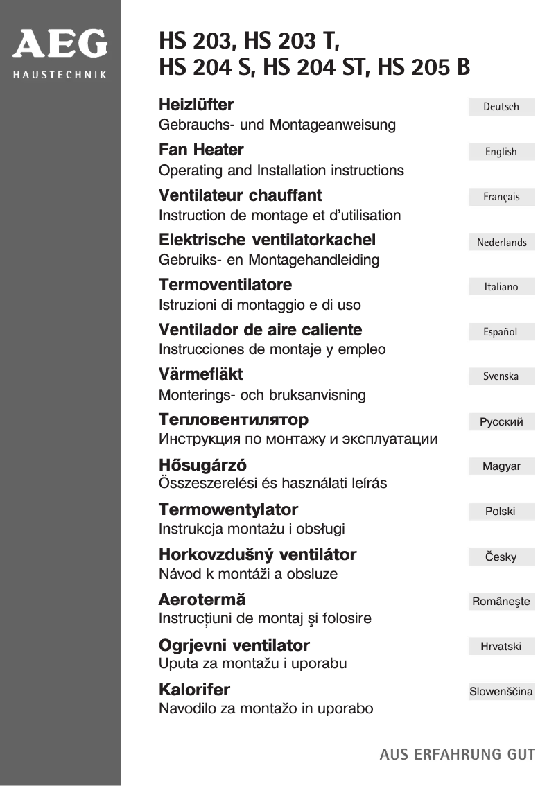 Page 1 de la notice Manuel utilisateur AEG HS 205 B