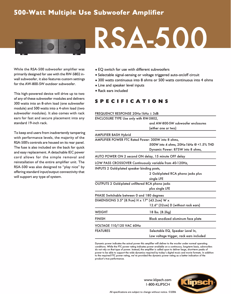 Image de la première page du manuel de l'appareil RSA-500