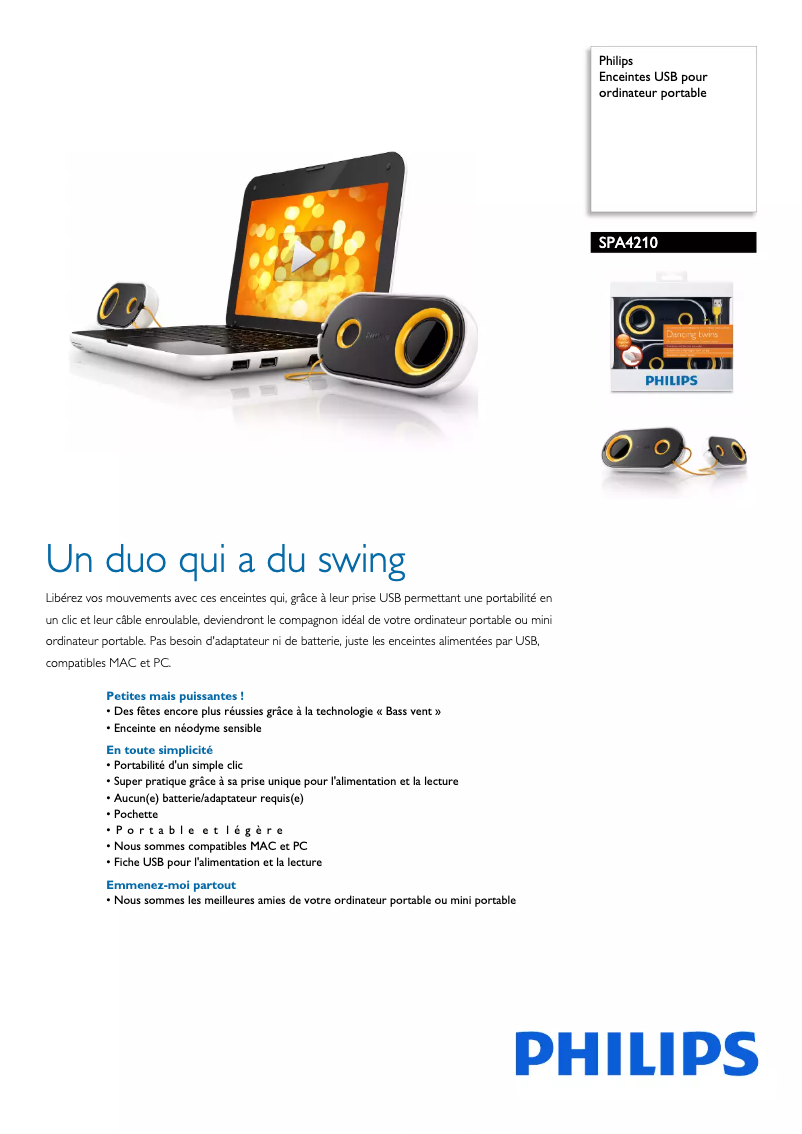 Page n°1 - Fiche technique Philips SPA4210