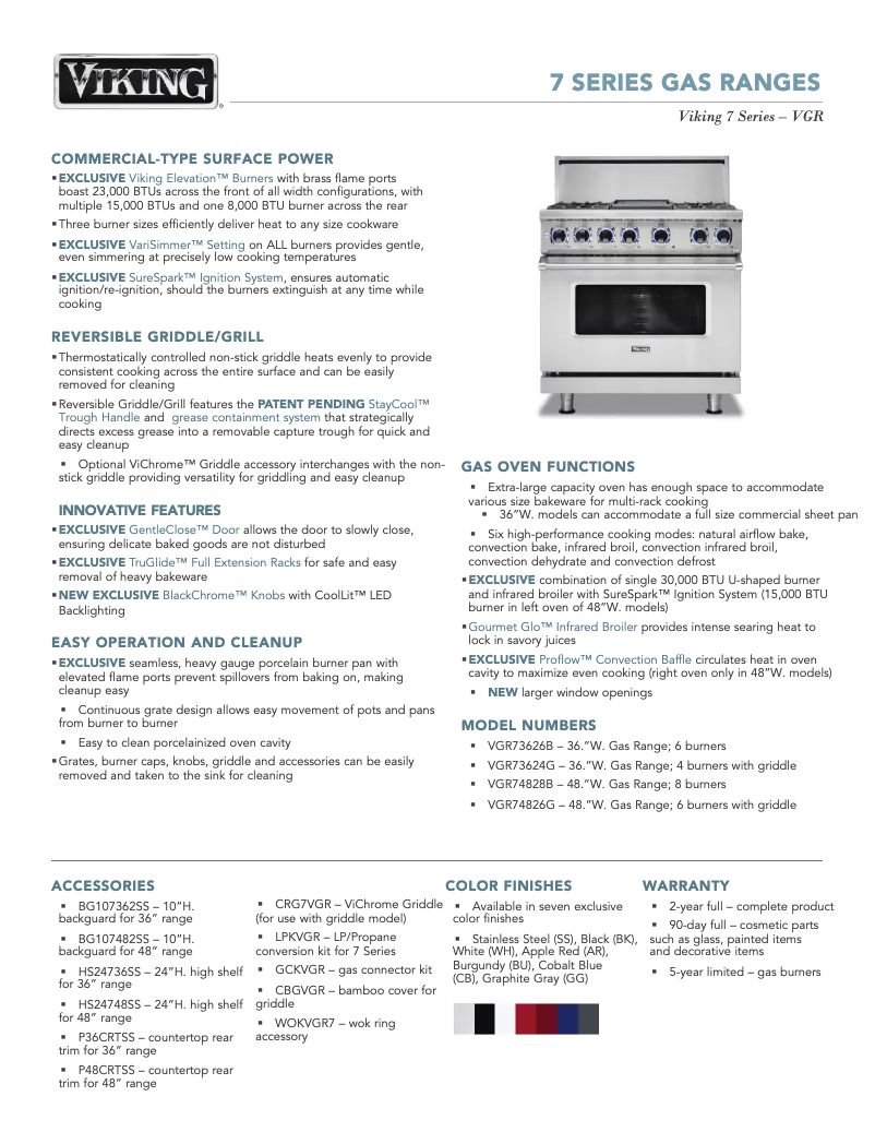 Page 1 of the manual Technical Sheet Viking VGR74826GGGLP