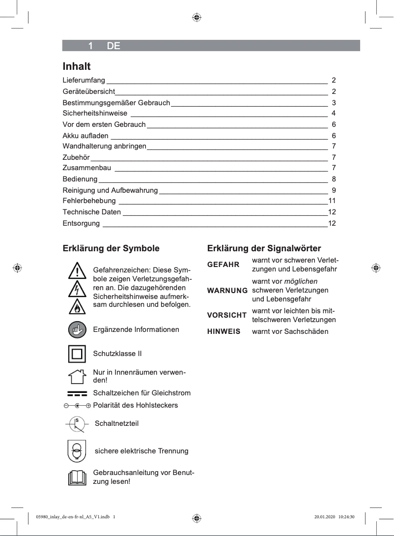 Page 1 de la notice Manuel utilisateur Cleanmaxx 05980200125