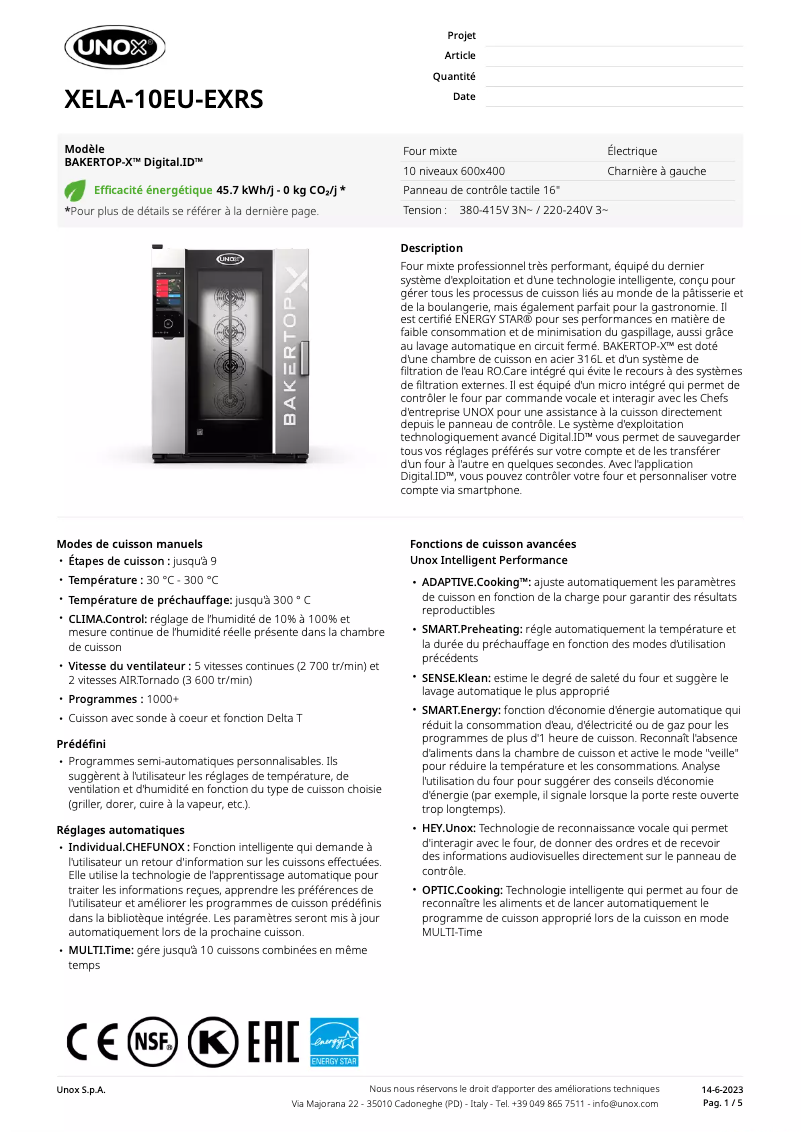 Image de la première page du manuel de l'appareil BAKERTOP-X Digital.ID