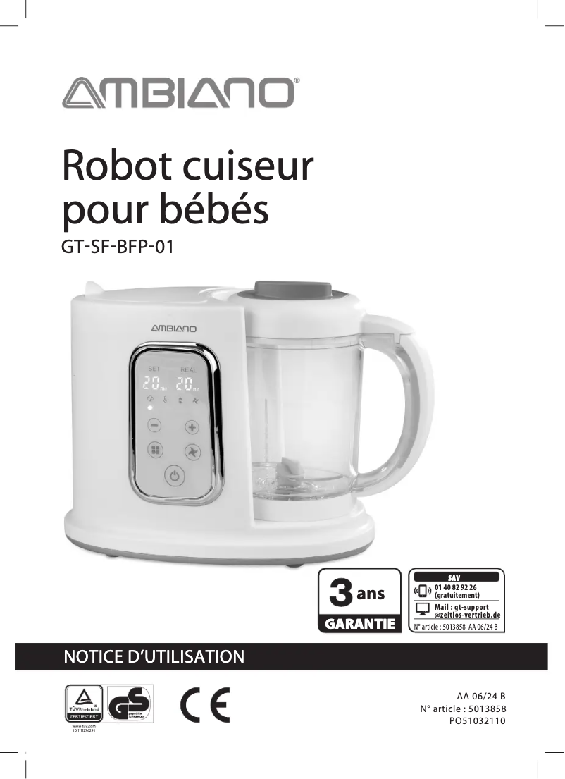 Image de la première page du manuel de l'appareil GT-SF-BFP-01