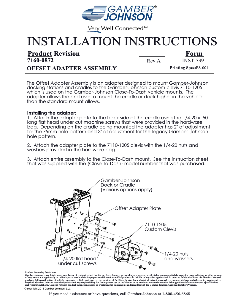 Page 1 de la notice Manuel utilisateur Gamber-Johnson 7160-0872