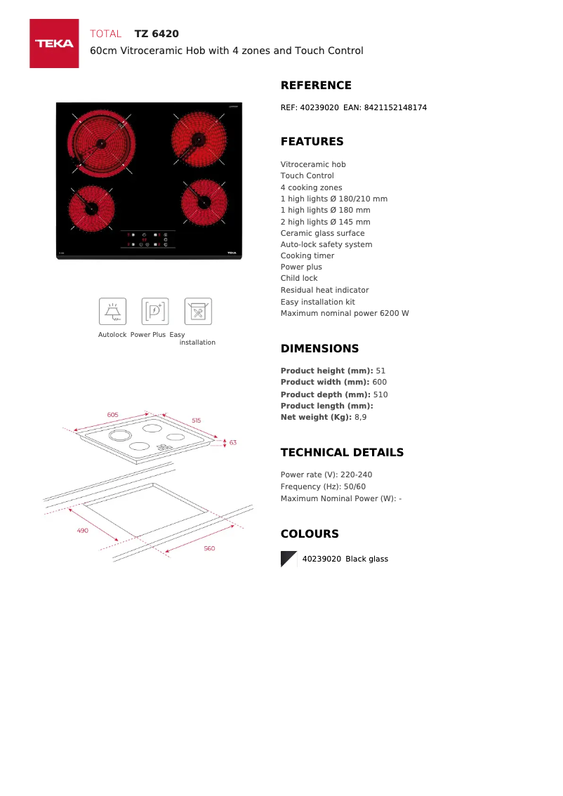 Page n°1 - Fiche technique Teka TZ 6420